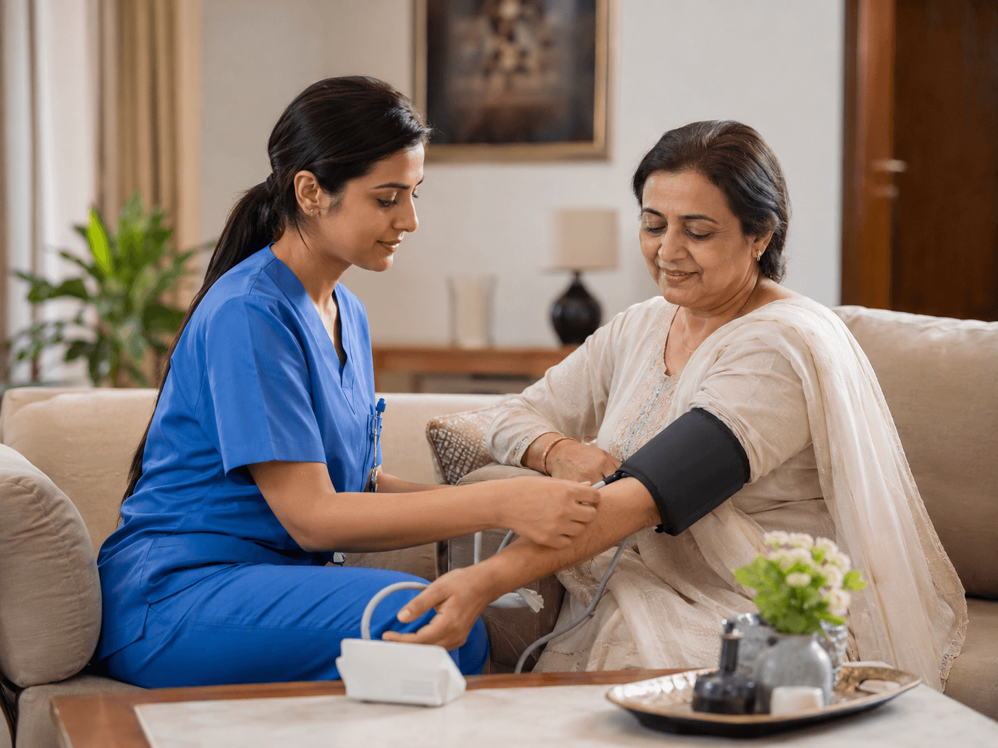 Home nurse supporting an older patient in Islamabad